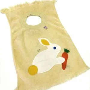 90s VINTAGE HAMCO Baby Bunny Rabbit Pullover Terry Cloth Towel Bib Yellow