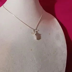 90s Vintage Sterling Silver And Rose Quartz Pendant Necklace