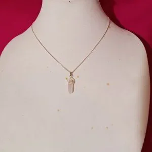 90s Vintage Sterling Silver and Rose Quartz Pendant Necklace