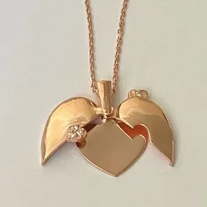 925 Silver Double Heart Cz Initial Necklace 14K Rose Gold Plated