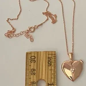925 Silver Double Heart Cz Initial Necklace 14K Rose Gold Plated