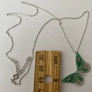 925 Silver Green Butterfly Necklace Cz Enamel