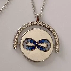 925 Silver Infinity Heart Reversible Spinning Necklace Cz Enamel