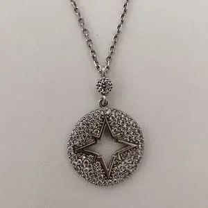 925 Silver Necklace Compass Star Cz Stones