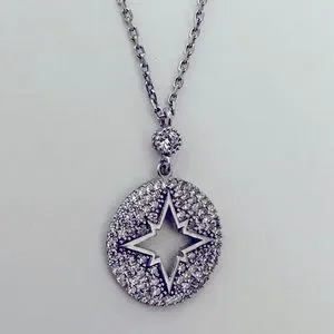 925 Silver necklace compass star cz stones