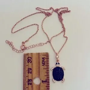 925 Silver Turtle Necklace Black Cz 14k Rose Gold Plated