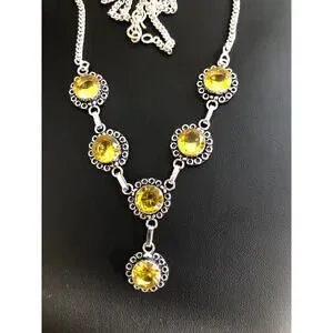 925 Sterling Faceted Citrine Necklace 20"