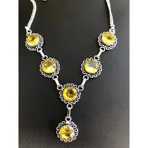 925 Sterling Faceted Citrine Necklace 20"