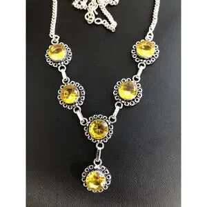 925 Sterling Faceted Citrine Necklace 20"