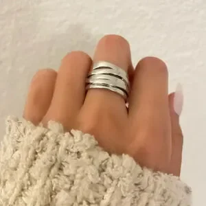 925 Sterling Silver Chunky Bold Statement Ring Large Thick Ring Multi Layer