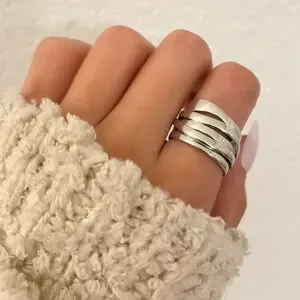 925 Sterling Silver Chunky Bold Statement Ring Large Thick Ring Multi Layer