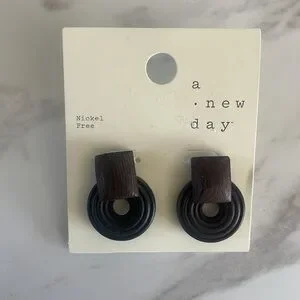 A New Day Wood Earrings Brown Nickel Free Boho Jewelry New Size Small