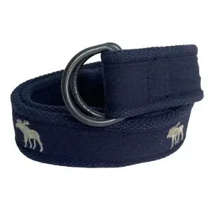 ABERCROMBIE & FITCH Kids Belt Size 8 Navy Blue A+F Moose Logo Adjustable D-ring