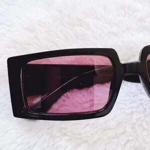 Abigail Black W/ Red Tint Rectangular Sunglasses