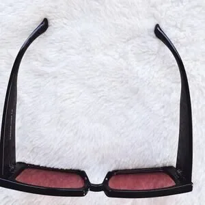 Abigail Black W/ Red Tint Rectangular Sunglasses