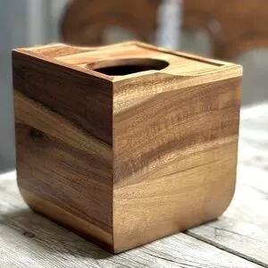 Acacia Natural Dark Colored Wood-Grain Tissue Box Cover 6”x6” EUC Organic/Rustic