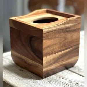 Acacia Natural Dark Colored Wood-Grain Tissue Box Cover 6”x6” EUC Organic/Rustic