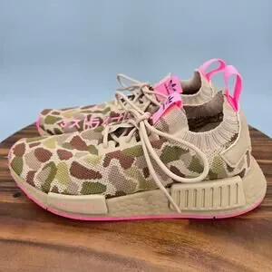Adidas NMD R1 Primeknit Shoes Boys 5 / Womens 6 Camo Hyper Pop Athletic Sneakers