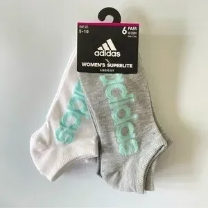Adidas women’s no show socks 6 pairs size 5-10 white gray green