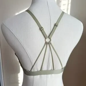 Aerie Green Lace Unlined Triangle Bralette Small Strappy No Padding Lace Bra