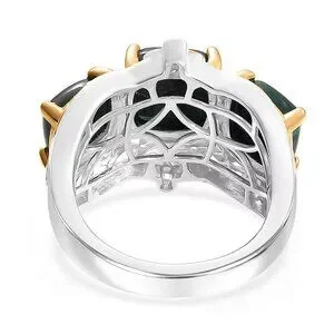 African Malachite And White Zircon Crown Ring In Size 8 In Sterling Silver