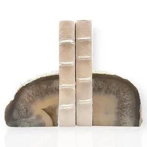 Agate Crystal Bookends W/ Geode Center Natural Stone Bookshelf Decor Unique G