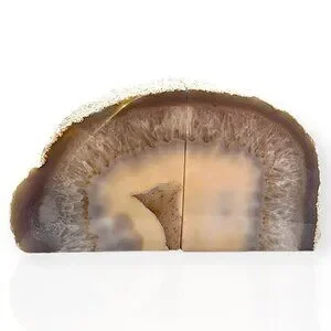 Agate Crystal Bookends W/ Geode Center Natural Stone Bookshelf Decor Unique G