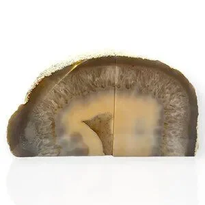 Agate Crystal Bookends w/ Geode Center Natural Stone Bookshelf Decor Unique g