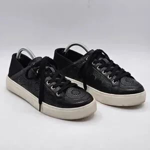 ALDO Sneakers Women’s Black Lace Mandala Cutout Gold Eyelets Size 7