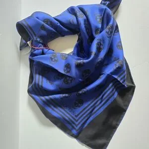 Alexander McQueen Biker Crashed Skull Silk Scarf Bright Blue Black