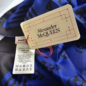 Alexander McQueen Biker Crashed Skull Silk Scarf Bright Blue Black