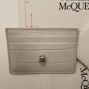 Alexander McQueen Skull Croc Embossed Leather Card Holder Ombre Gray