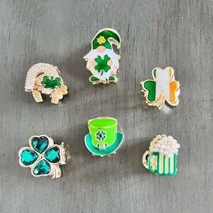 Allover Rhinestone Green Shamrock Clover St Patrick's 1” Lobster Claw Hair Clip