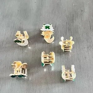 Allover Rhinestone Green Shamrock Clover St Patrick's 1” Lobster Claw Hair Clip