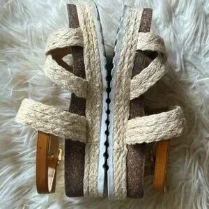 Altar’d State Cream Tan Platform Ankle Strap Sandals