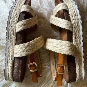 Altar’d State Cream Tan Platform Ankle Strap Sandals