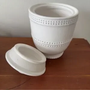 American Atelier Bianca Bead White Ceramic Jar With Airtight Lid – 9” Tall