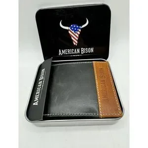 AMERICAN BISON GENUINE LEATHER BLACK AND BROWN MEN'S WALLET FAST SHIPPING