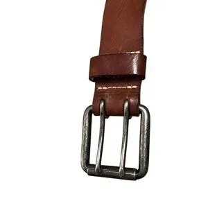 American Eagle Men’s Brown Leather Belt With Silver Double Prong Buckle