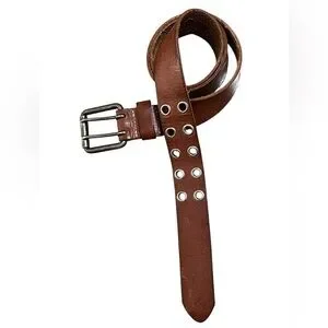 American Eagle men’s brown leather belt with silver double prong buckle