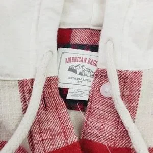 American Eagle Oversized Women Plaid Button-Up Hoodie Size Large Long Sleeves