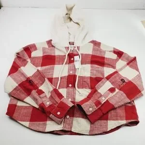 American Eagle Oversized Women Plaid Button-Up Hoodie Size Large long sleeves