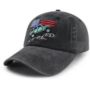 American Flag Car Hat For Men Funny Adjustable Washed Cotton