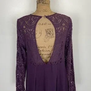 Anama Midi Dress Size L Lace Sleeve Long Sleeve Open Back A Line Color Purple