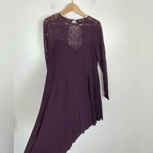 Anama Midi Dress Size L Lace Sleeve Long Sleeve Open Back A Line Color Purple