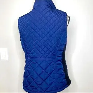 Andrew Marc Blue Quilted Vest With Black Stretchy Panel Size S Small