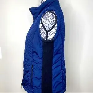 Andrew Marc Blue Quilted Vest With Black Stretchy Panel Size S Small