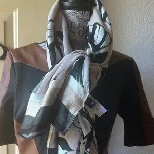 Ann Taylor Black And White Leaf Print Scarf