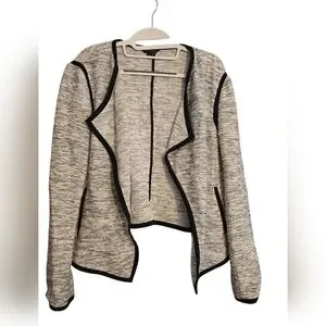 Ann Taylor Open Front Tweed Blazer W/ Black Trim Size Large In NWOT Condition