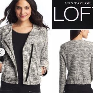 Ann Taylor Open Front Tweed Blazer w/ Black Trim size Large in NWOT Condition